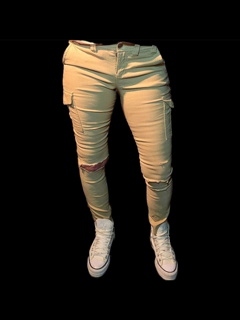 Express Distressed Cargo Skinny Pants - Tan